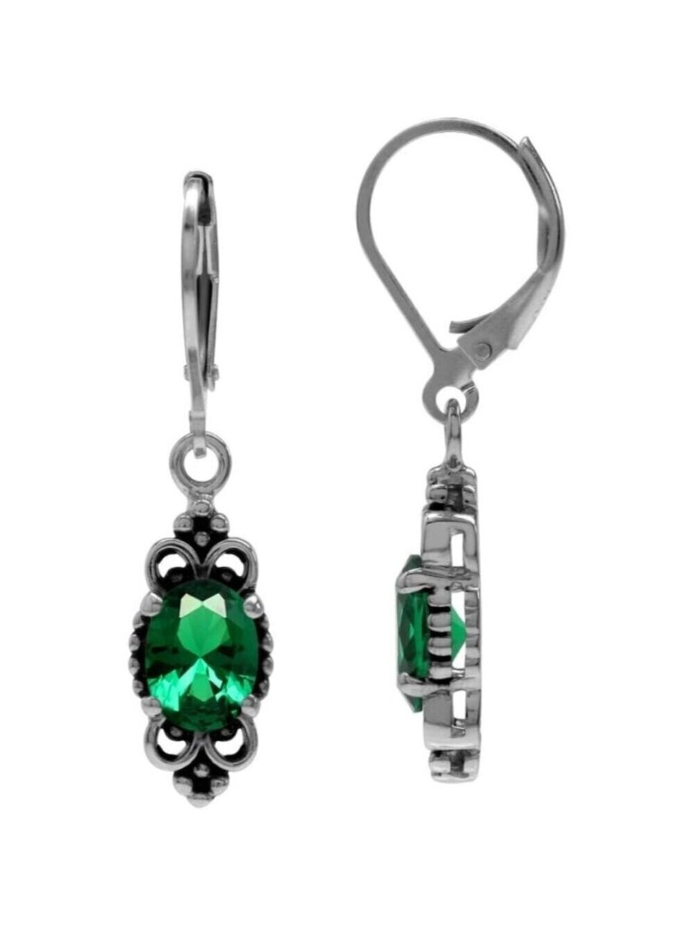 🆕 Women Green Leverback Dangle Earrings Oval Shape Sterling Bali Balinese Style